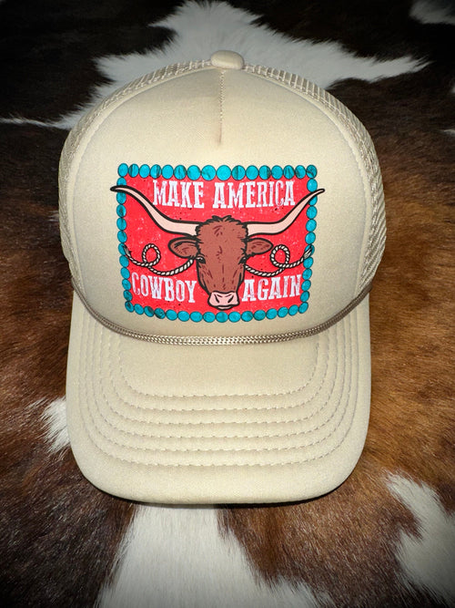 Twisted T Western & More Beige “Make America Cowboy Again” Trucker Hat
