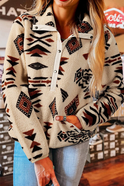1 The Women Apparel & Accessories Women's Beige Aztec Plush Pull Over