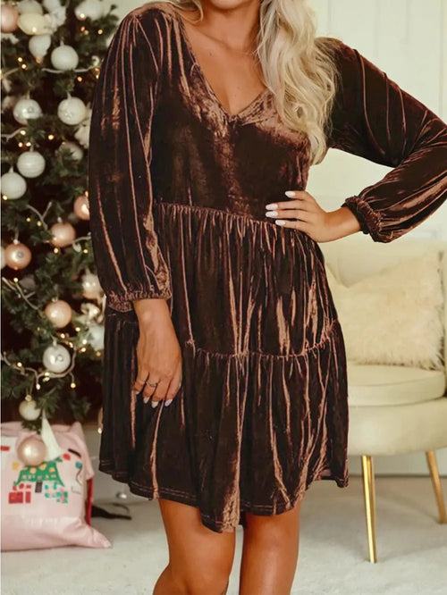 1 WOMAN Apparel & Accessories Women's Brown Velvet Tied Dress