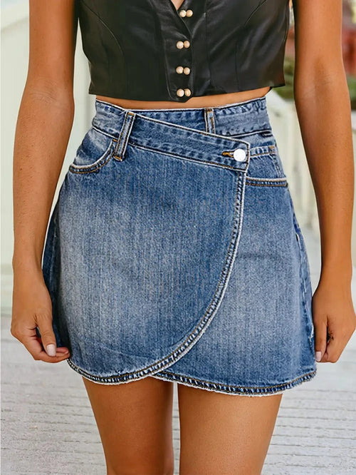 1 WOMAN Apparel & Accessories Women's Denim Wrapped Mini Skirt