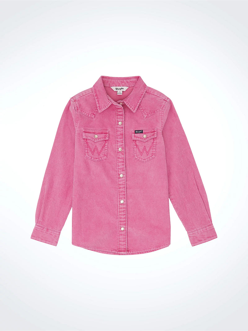 Girl's Pink Corduroy Western Snap