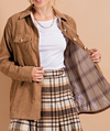 Women's Camel Corduroy/plaid Rev Shacket