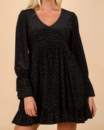 Women's Curvy Black Leopard Ruffle Dress