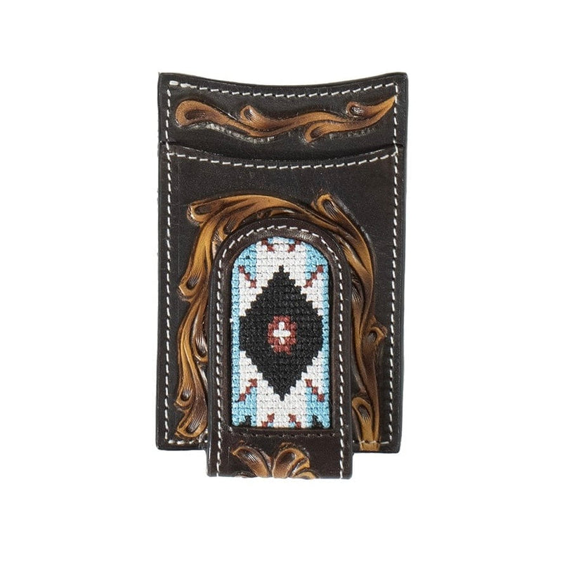 3D Belt Company Card Case 3D Floral Hand Tooled W/ Print Design  Wallet