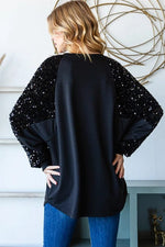 7th Ray Women's Apparel Curvy Black Pullover W/Sequin Contrast