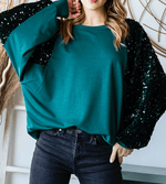 7th Ray Women's Apparel Women's Green Pullover W/Sequin Contrast