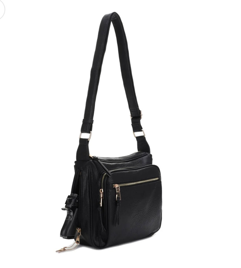 Brooklyn Concealed Carry Lock & Key Crossbody Bag in Black