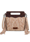 Wrangler Latte Tooled Floral Handle & Fringe Boot-Stitch CC Crossbody Bag