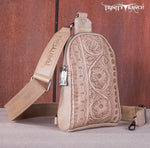 Floral Tooled Sling Bag in Tan