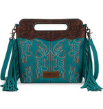 Wrangler Teal Floral Handle & Fringe Boot-Stitch CC Crossbody Bag