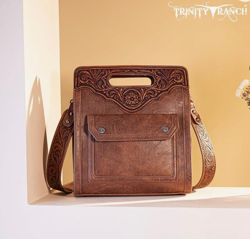 Western Crossbody Tooled with Front Flap Pocket