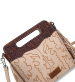 Wrangler Latte Tooled Floral Handle & Fringe Boot-Stitch CC Crossbody Bag