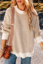 Stripe Textured Knit Contrast Loose Sweater