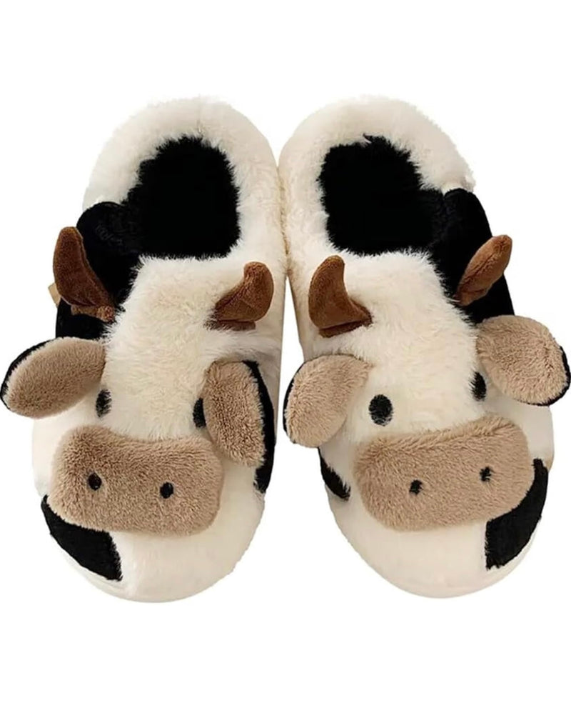 Soft Fuzzy Plush Cow Slippers