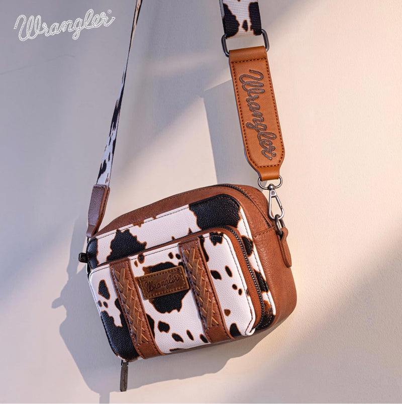 Wrangler Brown Cow Print Crossbody Bag