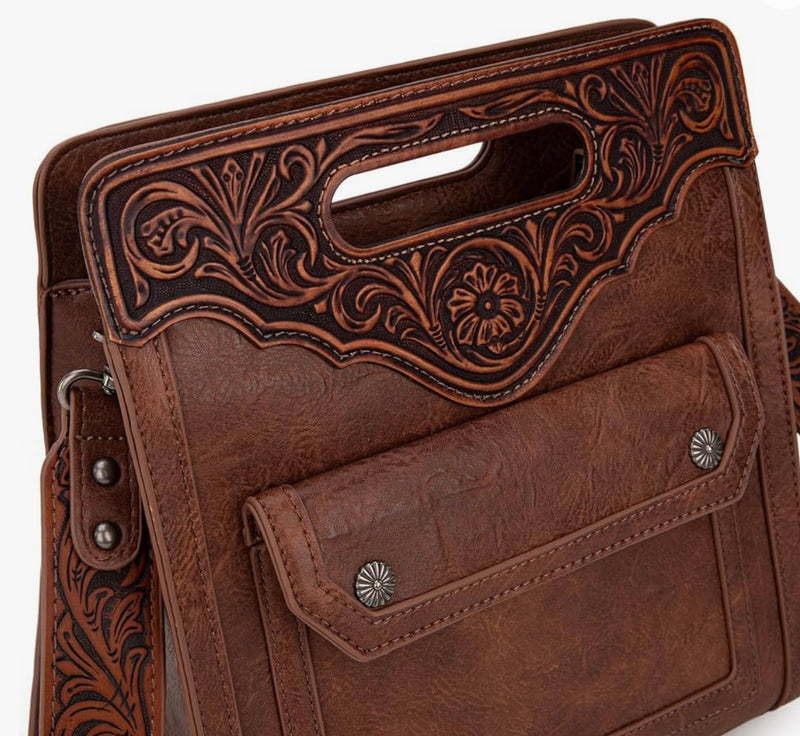 Western Crossbody Tooled with Front Flap Pocket