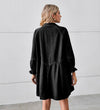 Womens Black Denim 3/4 Puff Sleeve Dress