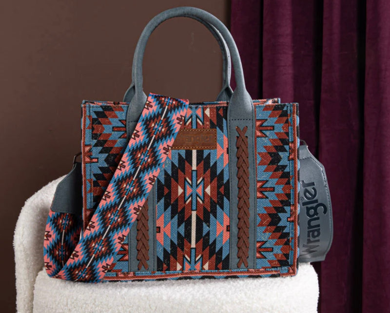 Wrangler Aztec Print Canvas Tote Bag in Navy