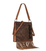 Wrangler Floral Embossed Fringe Conceal Carry Hobo/Crossbody Bag in Brown