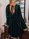 Women’s Green Velvet Babydoll LS Mini Dress