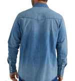 Wrangler Men’s Vintage Western Snap Shirt in Medium Blue