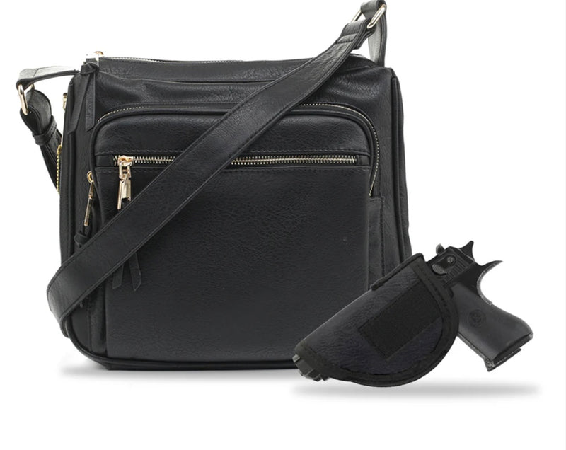 Brooklyn Concealed Carry Lock & Key Crossbody Bag in Black