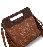 Wrangler Brown Floral Handle & Fringe Boot-Stitch CC Crossbody Bag