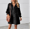 Womens Black Denim 3/4 Puff Sleeve Dress