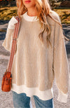 Stripe Textured Knit Contrast Loose Sweater