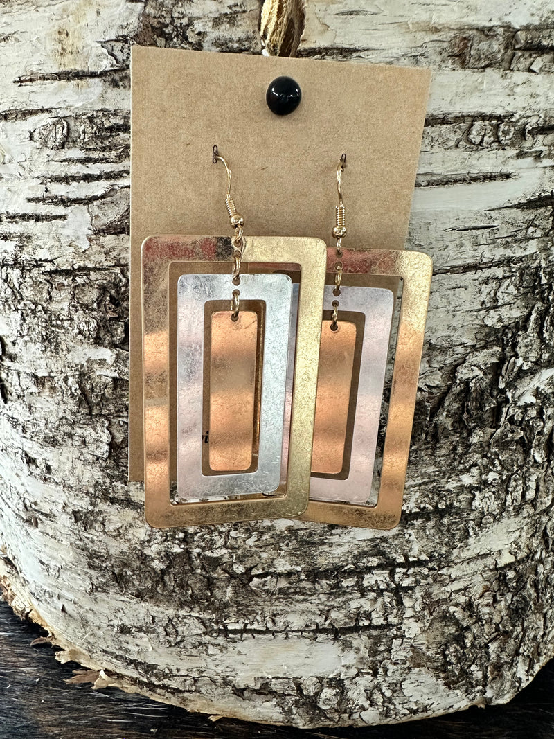 Gold & Silver Rectangular Earrings