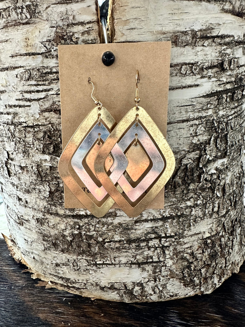 Gold & Silver Rhombus Shaped Earrings