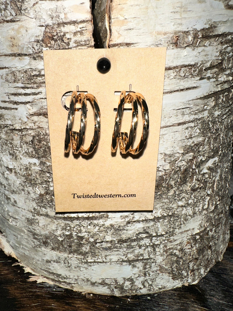 Triple Hoop Gold Earrings