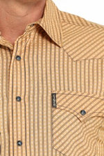 Mens Modern Fit Stripe Snap Front Western Shirt in Gold