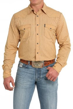 Mens Modern Fit Stripe Snap Front Western Shirt in Gold