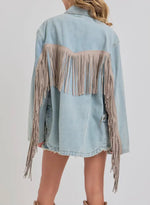 Womens Vintage Inspired Denim Fringe Jacket