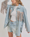 Womens Vintage Inspired Denim Fringe Jacket