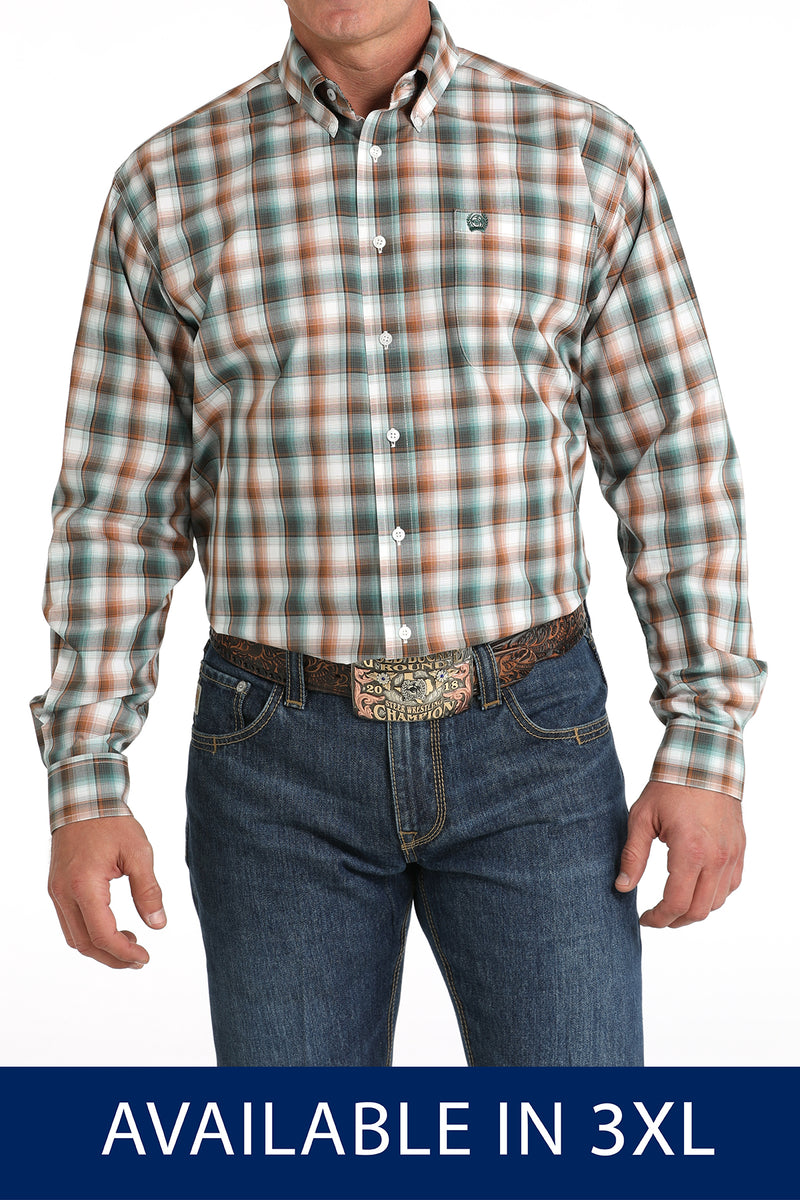 Men's Cinch LS Green/Tan Plaid Shirt