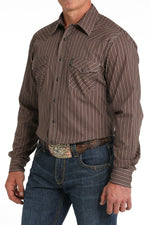 Men's Cinch Snap Stripe Brown LS Shirt