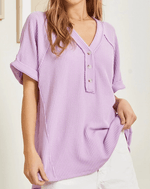 ANDREE Women's Apparel Women's Lilac Ribbed Button Shirt