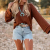 ANNA KACI Apparel & Accessories Women's Relaxed Brown Bell Slv