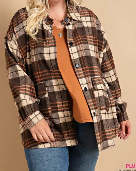 Women's Curvy Oversized Plaid Shirt Jac