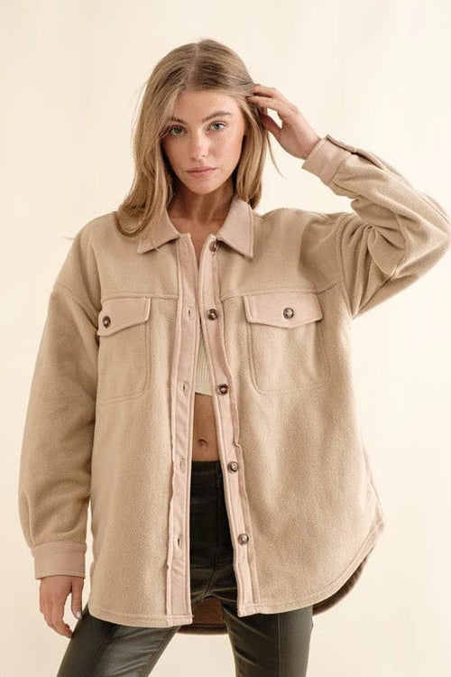 BLUE B Apparel & Accessories Women's Fleece Contrast Taupe Jacket