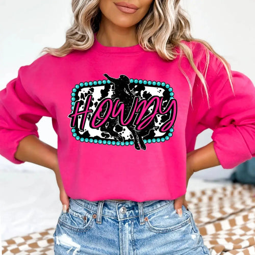 BUCKING BARN WHOLESALE Apparel & Accessories Women's Pink Cowprint Howdy Sweatshirt