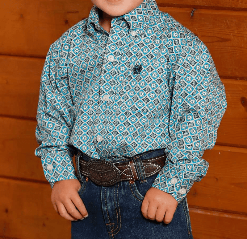 Cinch Apparel & Accessories Boy's Cinch LS Blue Dia Print Shirt