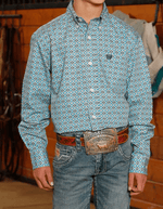 Cinch Apparel & Accessories Boy's Cinch LS Blue Dia Print Shirt