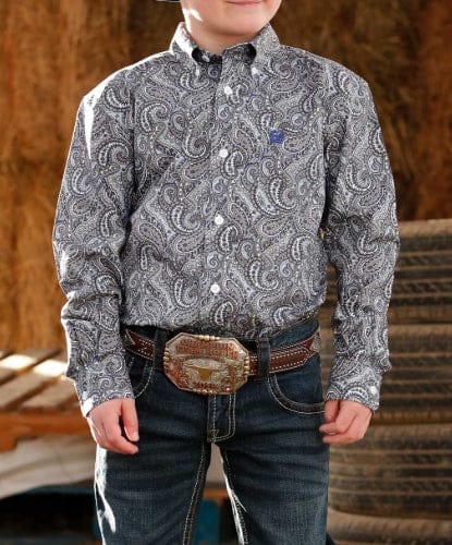 Cinch Apparel & Accessories Boy's Cinch LS Navy Paisley
