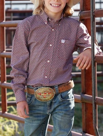 CINCH Apparel & Accessories Boy's Cinch LS Red Print Shirt
