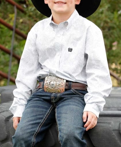 Cinch Apparel & Accessories Boys Cinch Wht/Grey LS Shirt