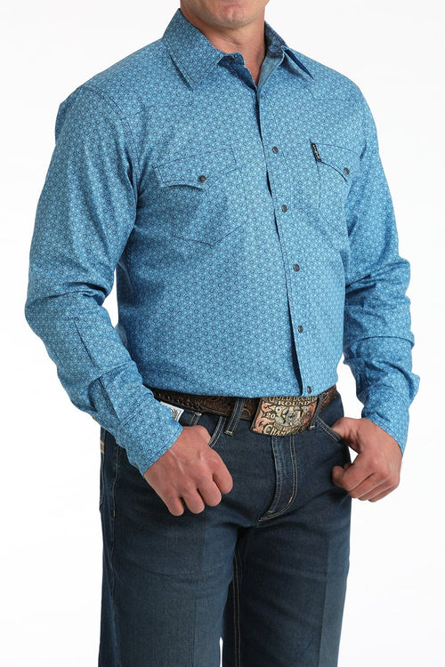 Cinch Apparel & Accessories Men's Cinch LS Blue Print  Snap Shirt