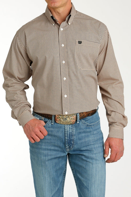 Cinch Apparel & Accessories Men's   Cinch LS Coral/Brown Print Shirt